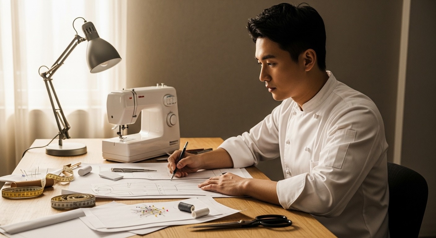 Photo of a man giving a talk on stage with blue curtains behind him.